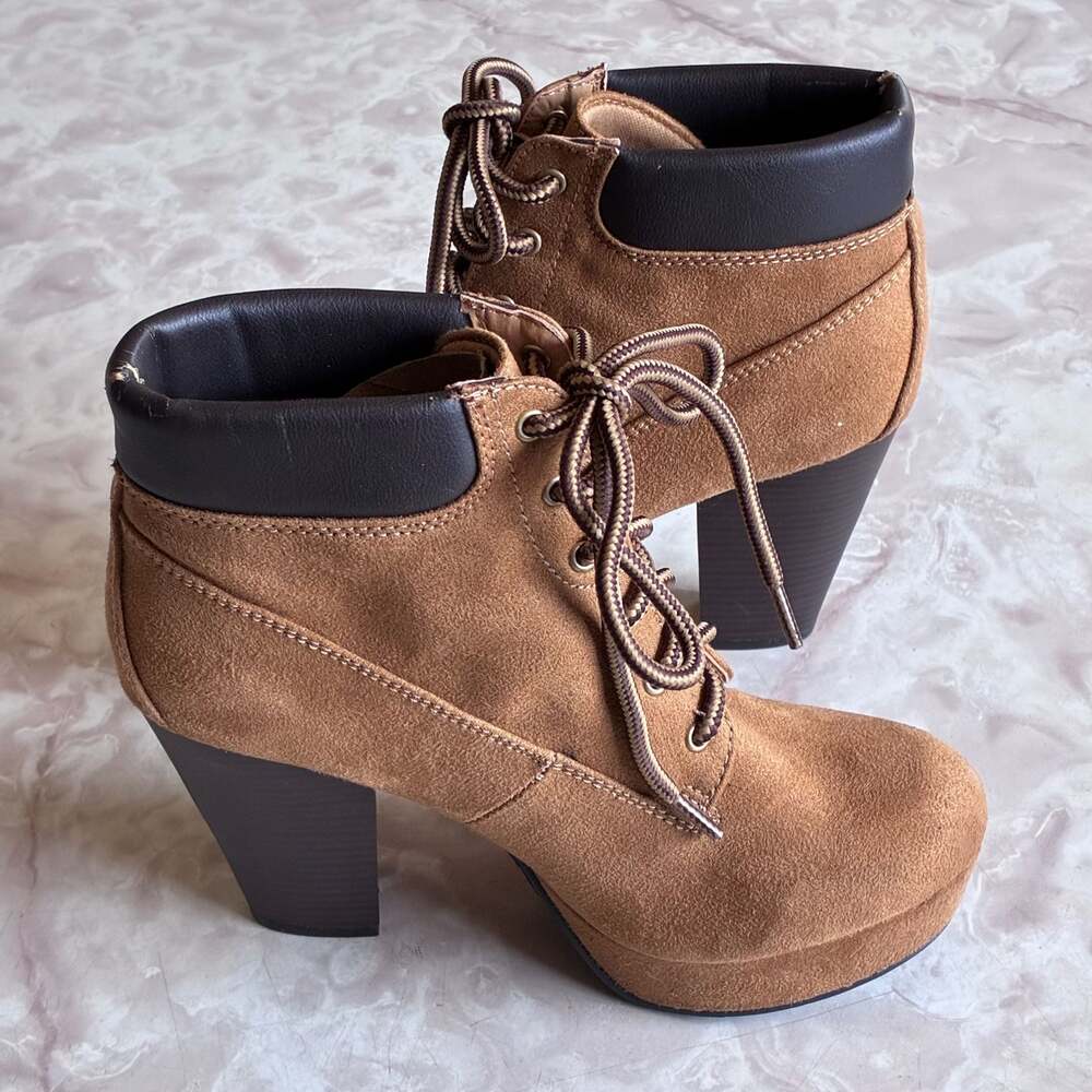 Shi by Journeys La Rain Wheat Faux Suede Lace Up Platform Block Heel Boots